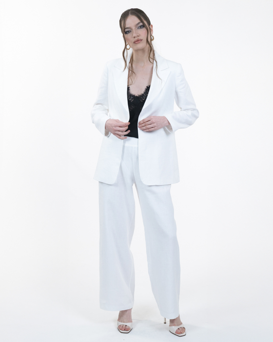 Costum din in, Sacou cu revere, Pantaloni, Alb [3]