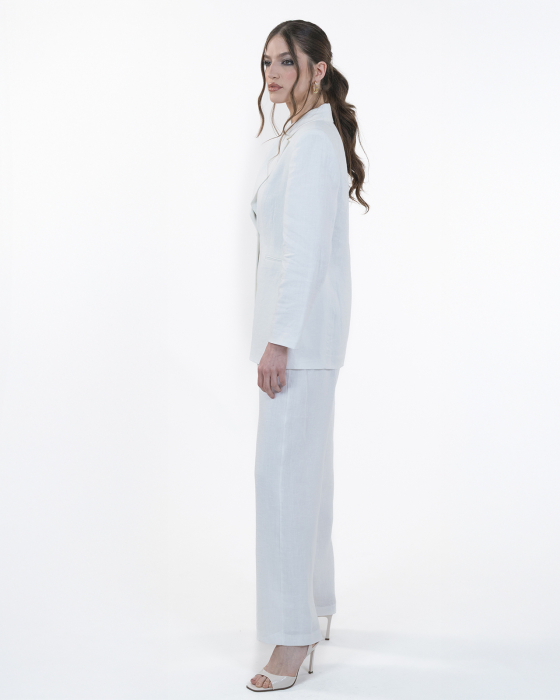 Costum din in, Sacou cu revere, Pantaloni, Alb [5]