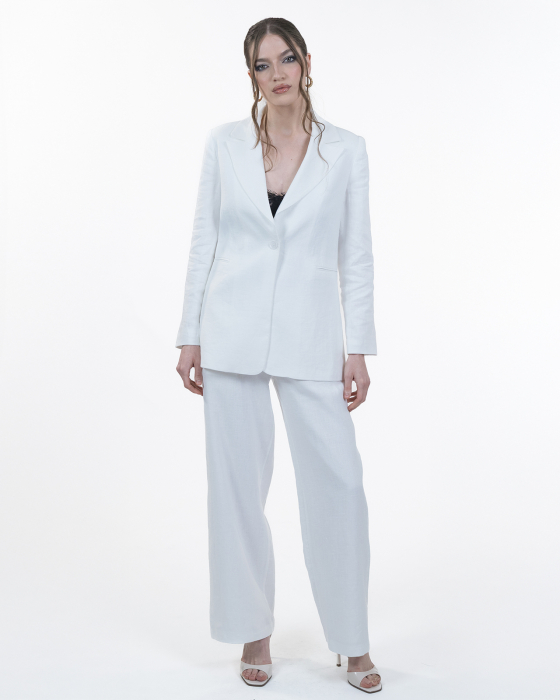 Costum din in, Sacou cu revere, Pantaloni, Alb [1]