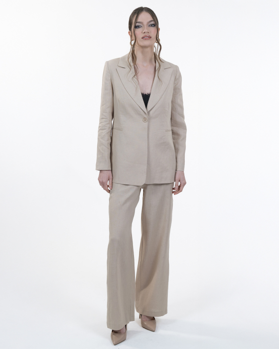 Costum din in, Sacou cu revere, Pantaloni, Bej [1]
