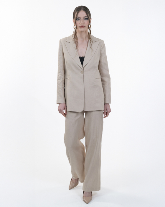Costum din in, Sacou cu revere, Pantaloni, Bej [6]