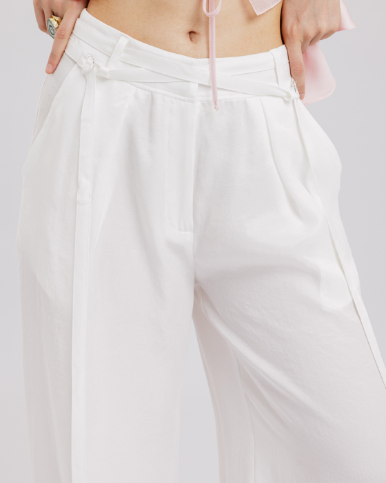 Pantaloni balon, Liocel, Cu buzunare, Cordoane detasabile, Alb [3]