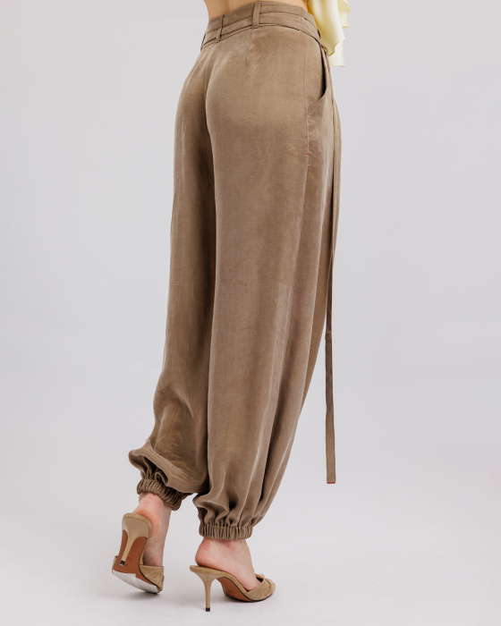 Pantaloni balon, Liocel, Cu buzunare, Cordoane detasabile, Khaki [4]