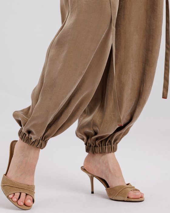 Pantaloni balon, Liocel, Cu buzunare, Cordoane detasabile, Khaki [3]