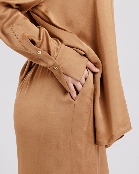 Pantaloni vascoza, Largi, Cu buzunare, Camel [5]