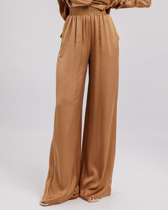 Pantaloni vascoza, Largi, Cu buzunare, Camel [3]