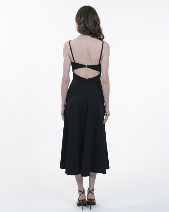 Rochie ampla cu bretele, Midi, Cristale negre, Negru [3]