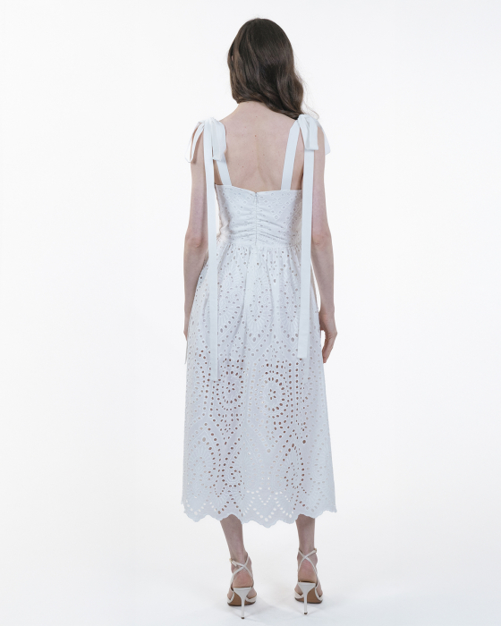 Rochie din bumbac brodat, Midi, Cu bretele, Alb [2]