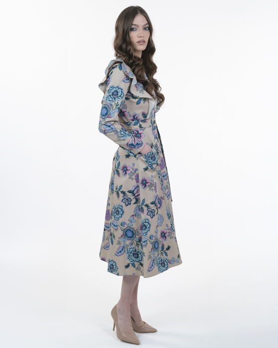 Rochie din bumbac, Midi, Cu nasturi, Maneci lungi, Print floral [4]