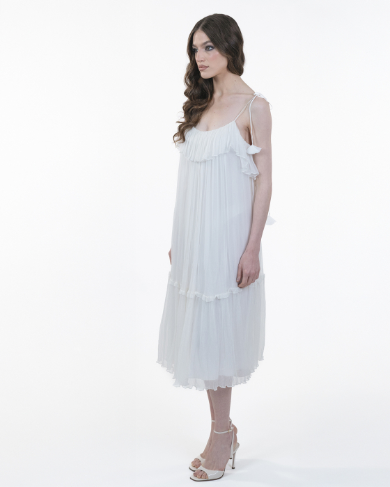 Rochie din matase, Midi, Decolteu adanc pe spate, Bretele, Alb [4]