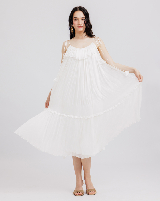 Rochie din matase, Midi, Decolteu adanc pe spate, Bretele, Alb [4]