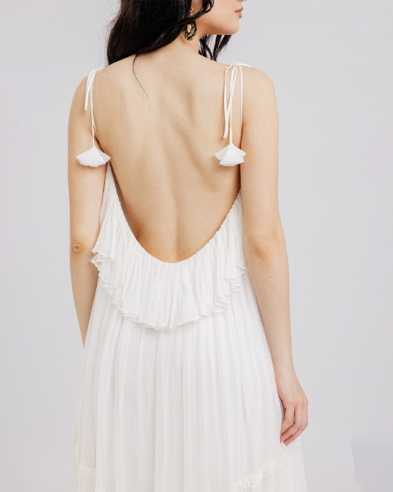 Rochie din matase, Midi, Decolteu adanc pe spate, Bretele, Alb [5]
