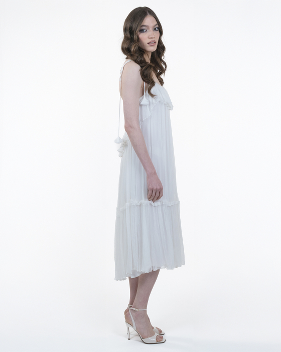 Rochie din matase, Midi, Decolteu adanc pe spate, Bretele, Alb [3]