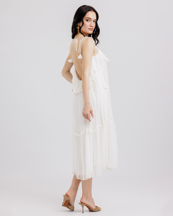 Rochie din matase, Midi, Decolteu adanc pe spate, Bretele, Alb [3]