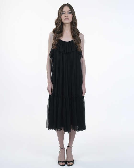 Rochie din matase, Midi, Decolteu adanc pe spate, Bretele, Negru [4]