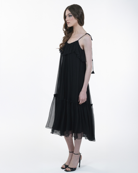 Rochie din matase, Midi, Decolteu adanc pe spate, Bretele, Negru [3]