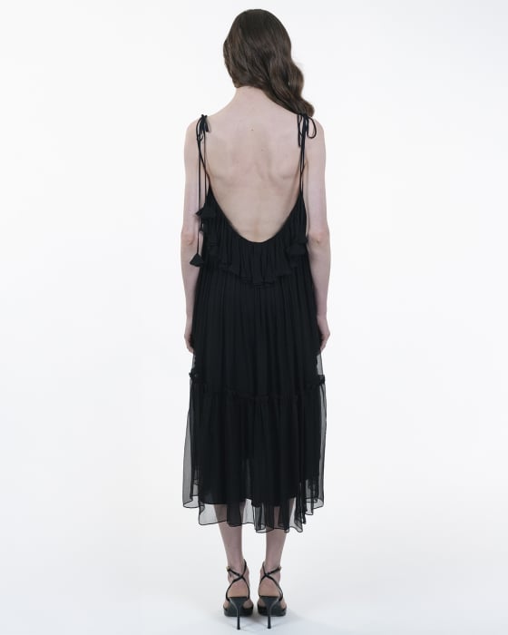 Rochie din matase, Midi, Decolteu adanc pe spate, Bretele, Negru [2]