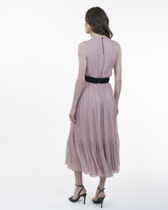 Rochie din matase, Midi, Floare, Roz prafuit [4]