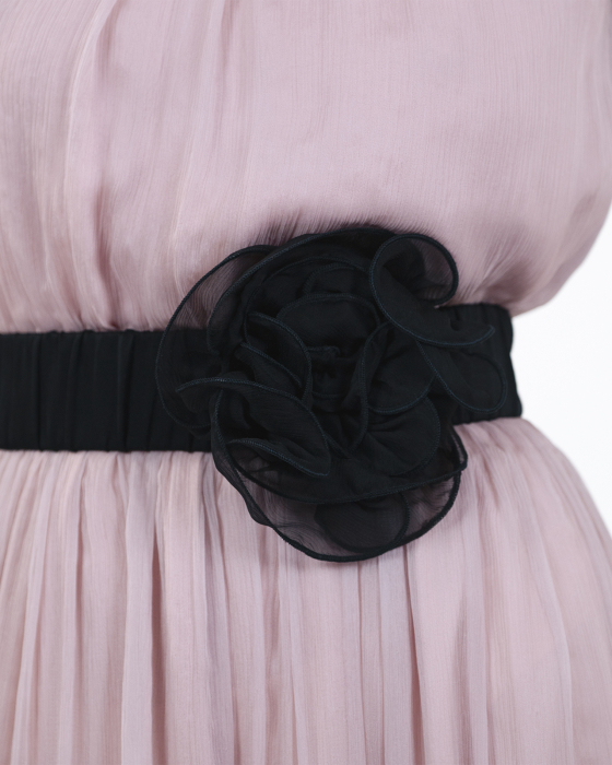 Rochie din matase, Midi, Floare, Roz prafuit [6]