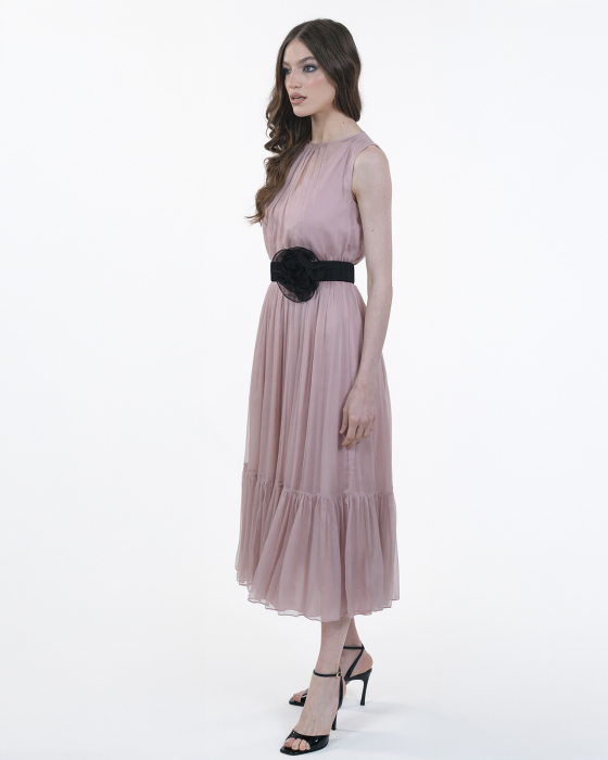 Rochie din matase, Midi, Floare, Roz prafuit [5]