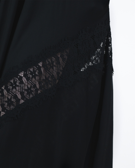 Rochie din vascoza satinata, Bretele si dantela, Negru [9]