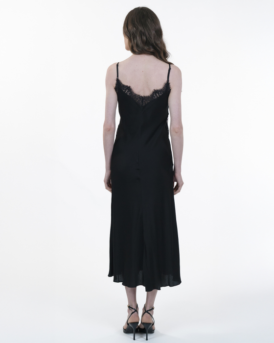 Rochie din vascoza, Sleepdress, Midi, Cu dantela, Negru [2]