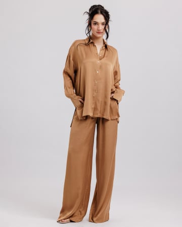 CAMASI - Camasa din vascoza, Supradimensionata, Maneci lungi, Camel