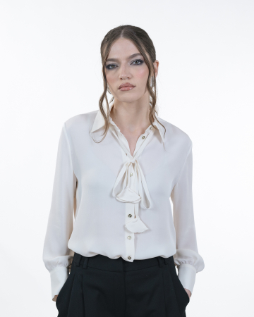 Camasa din voal de matase, Detaliu floare, Maneci lungi, Ivory [2]