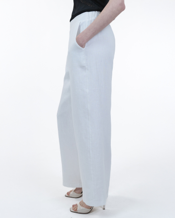 Costum din in, Sacou cu floare, Pantaloni, Alb [6]