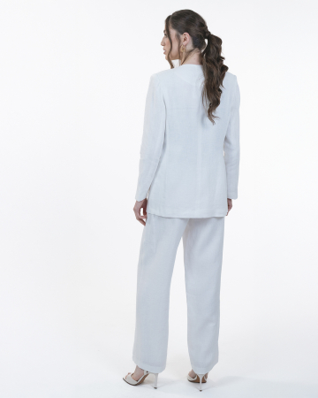 Costum din in, Sacou cu floare, Pantaloni, Alb [1]