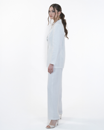 Costum din in, Sacou cu revere, Pantaloni, Alb [4]