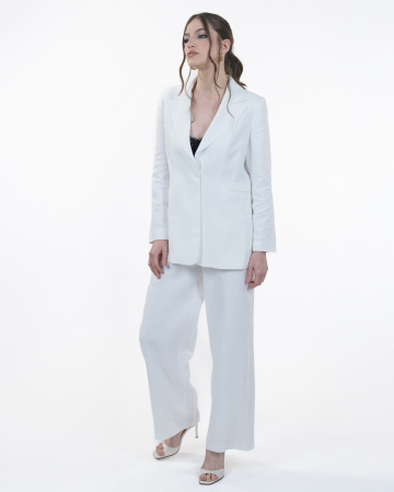 Costum din in, Sacou cu revere, Pantaloni, Alb [3]