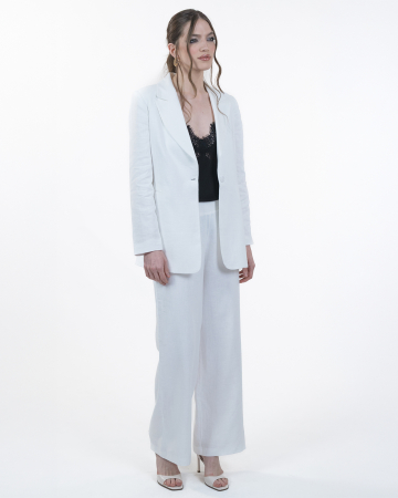 Costum din in, Sacou cu revere, Pantaloni, Alb [5]
