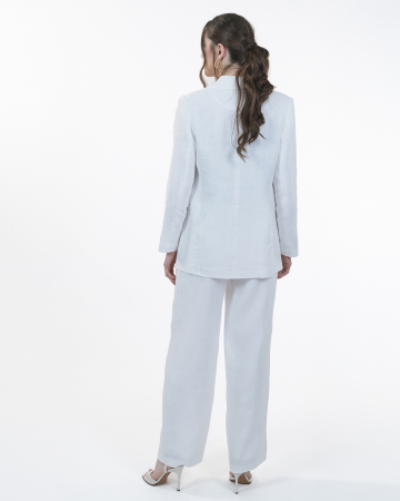 Costum din in, Sacou cu revere, Pantaloni, Alb [1]