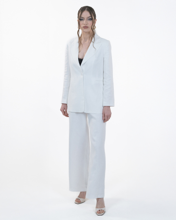 Costum din in, Sacou cu revere, Pantaloni, Alb [6]