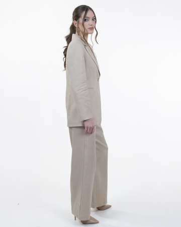 Costum din in, Sacou cu revere, Pantaloni, Bej [3]