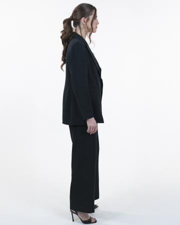 Costum din in, Sacou cu revere, Pantaloni, Negru [5]