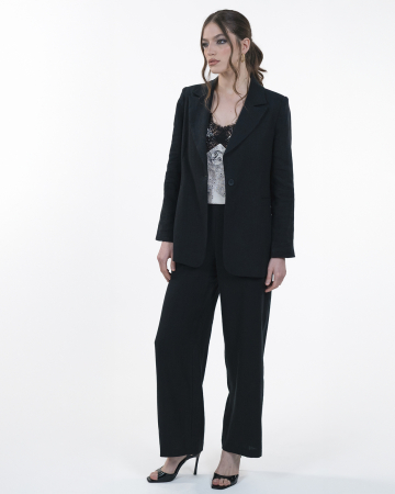 Costum din in, Sacou cu revere, Pantaloni, Negru [3]