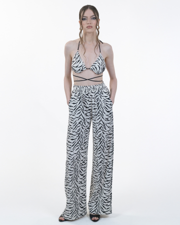 PANTALONI - Pantaloni vascoza cu in, Largi, Cu buzunare, Print