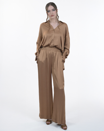 PANTALONI - Pantaloni vascoza, Largi, Cu buzunare, Camel