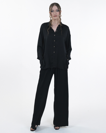 PANTALONI - Pantaloni vascoza, Largi, Cu buzunare, Negru