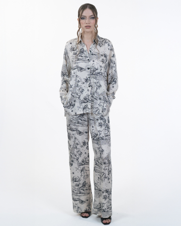 PANTALONI - Pantaloni vascoza, Largi, Cu buzunare, Print grafic