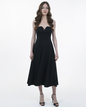 Rochie ampla cu bretele, Midi, Cristale negre, Negru [4]