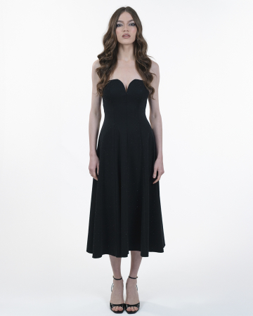 ROCHII - Rochie ampla cu bretele, Midi, Cristale negre, Negru