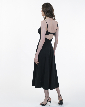 Rochie ampla cu bretele, Midi, Cristale negre, Negru [6]