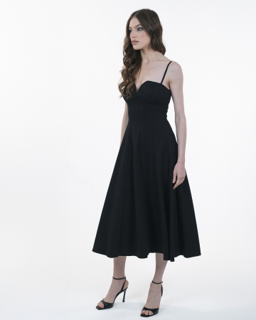 Rochie ampla cu bretele, Midi, Cristale negre, Negru [3]