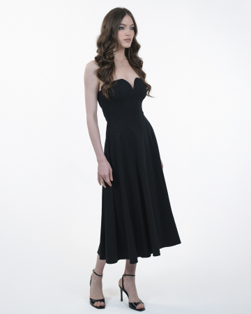 Rochie ampla cu bretele, Midi, Cristale negre, Negru [1]