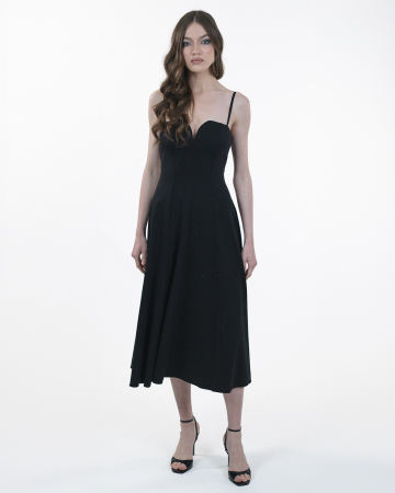 Rochie ampla cu bretele, Midi, Cristale negre, Negru [5]