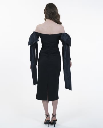 Rochie cambrata cu maneci lungi, Midi, Funde detasabile, Negru [1]