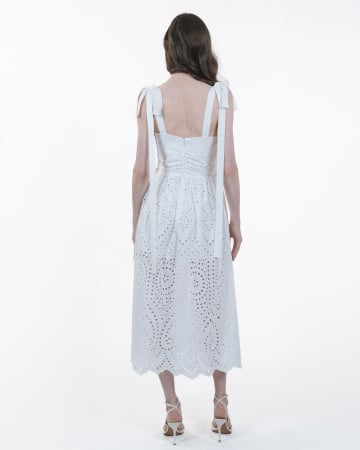 Rochie din bumbac brodat, Midi, Cu bretele, Alb [1]